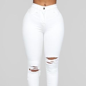 High rise ripped white jeans